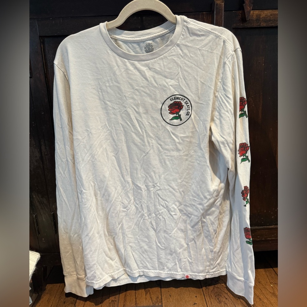 Element White Long Sleeve Tee with Red Rose Accents